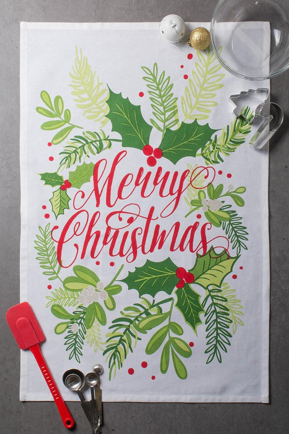 imageDII Christmas Fun Collection Printed Dishtowel Set 18x28 North Pole 3 PiecePrinted Holly