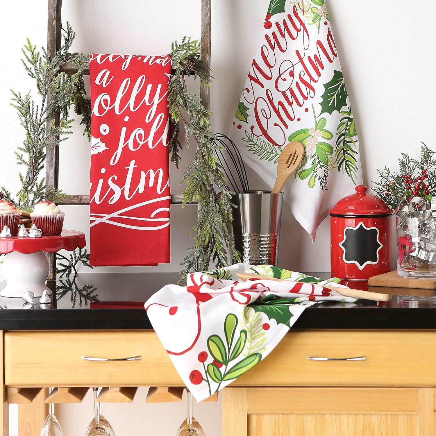 imageDII Christmas Fun Collection Printed Dishtowel Set 18x28 North Pole 3 PiecePrinted Holly