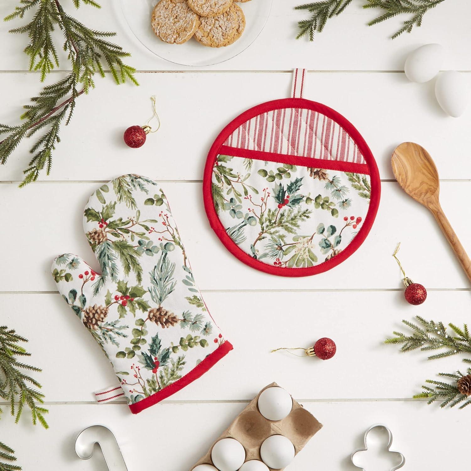 imageDII Christmas Kitchen Accessories ampamp Dcor Gift Set Pot Holder ampamp Dish Towels O Christmas Tree 3 PieceHoliday Sprigs