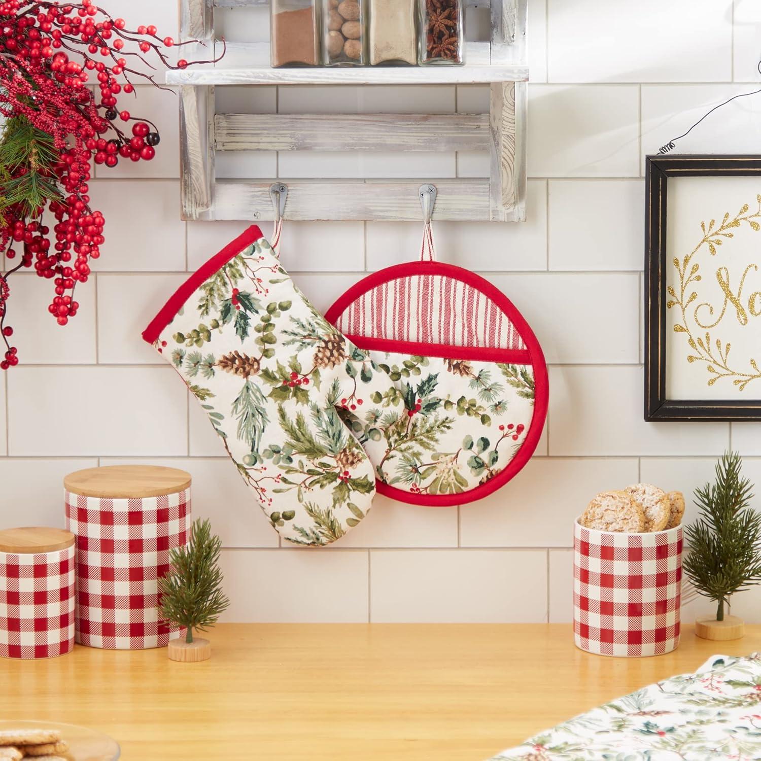 imageDII Christmas Kitchen Accessories ampamp Dcor Gift Set Pot Holder ampamp Dish Towels O Christmas Tree 3 PieceHoliday Sprigs