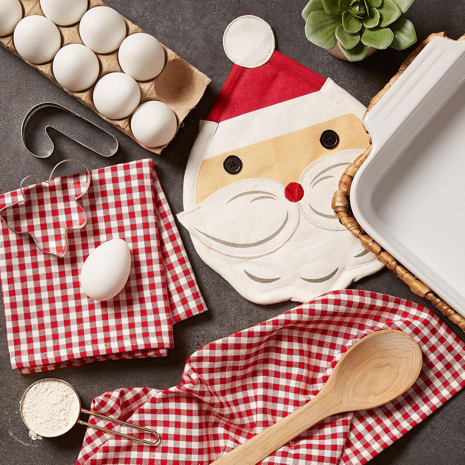 imageDII Christmas Kitchen Accessories ampamp Dcor Gift Set Pot Holder ampamp Dish Towels O Christmas Tree 3 PieceJolly Santa