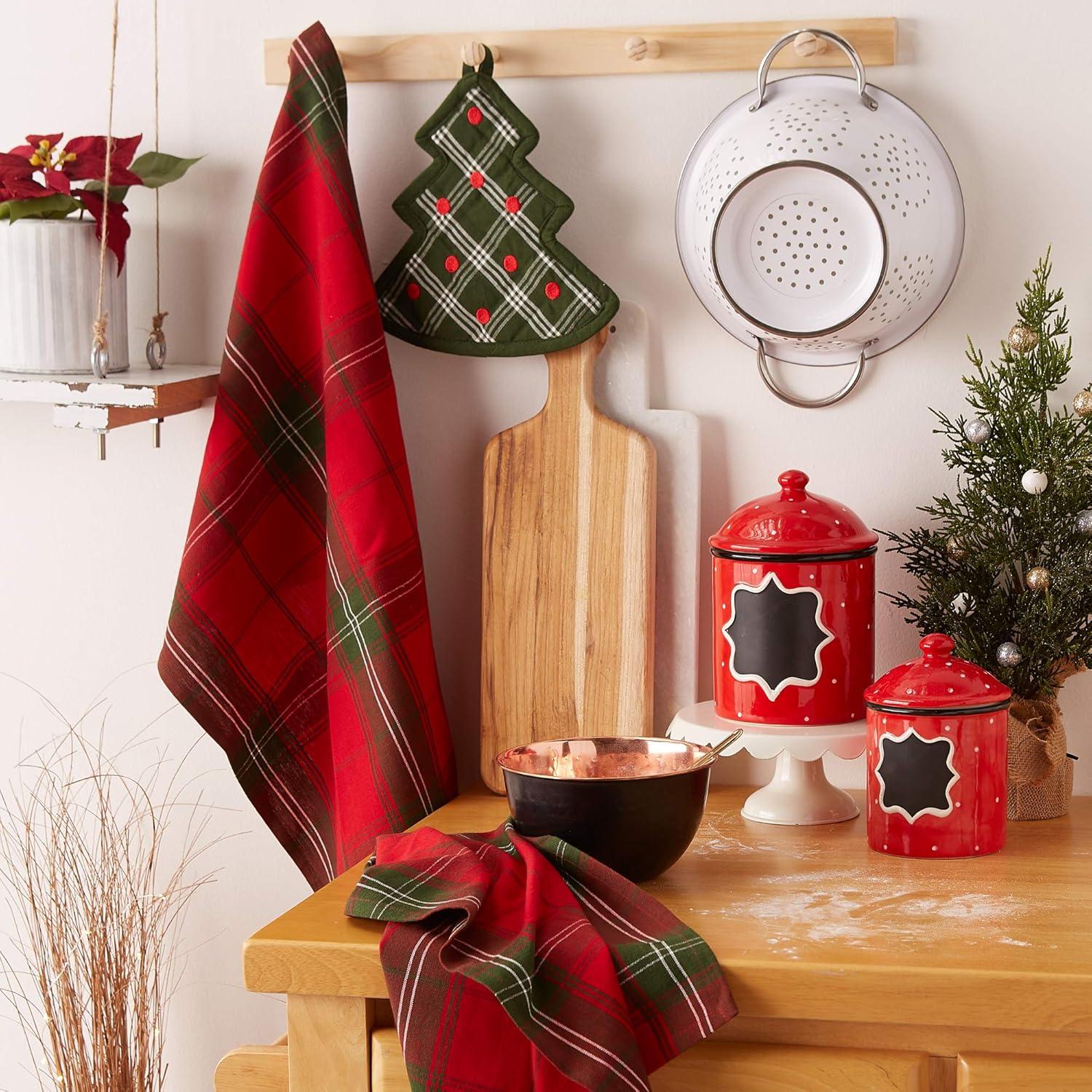 imageDII Christmas Kitchen Accessories ampamp Dcor Gift Set Pot Holder ampamp Dish Towels O Christmas Tree 3 PieceO Christmas Tree