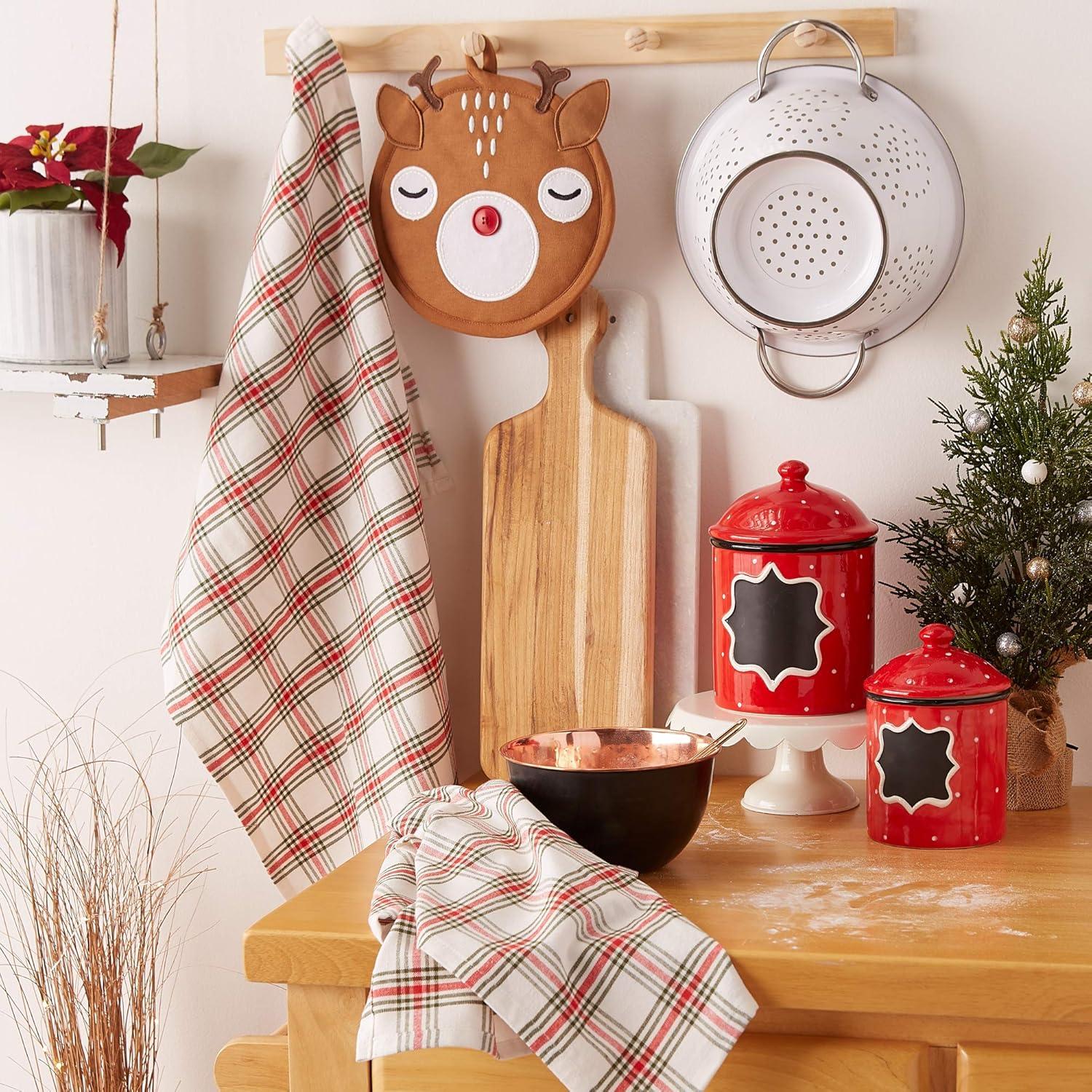 imageDII Christmas Kitchen Accessories ampamp Dcor Gift Set Pot Holder ampamp Dish Towels O Christmas Tree 3 PieceRudy Reindeer