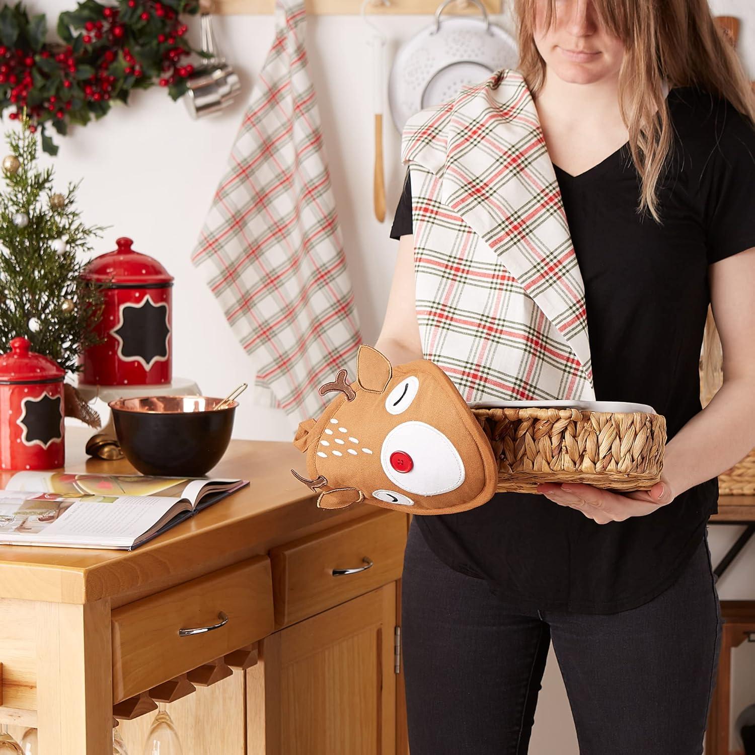 imageDII Christmas Kitchen Accessories ampamp Dcor Gift Set Pot Holder ampamp Dish Towels O Christmas Tree 3 PieceRudy Reindeer