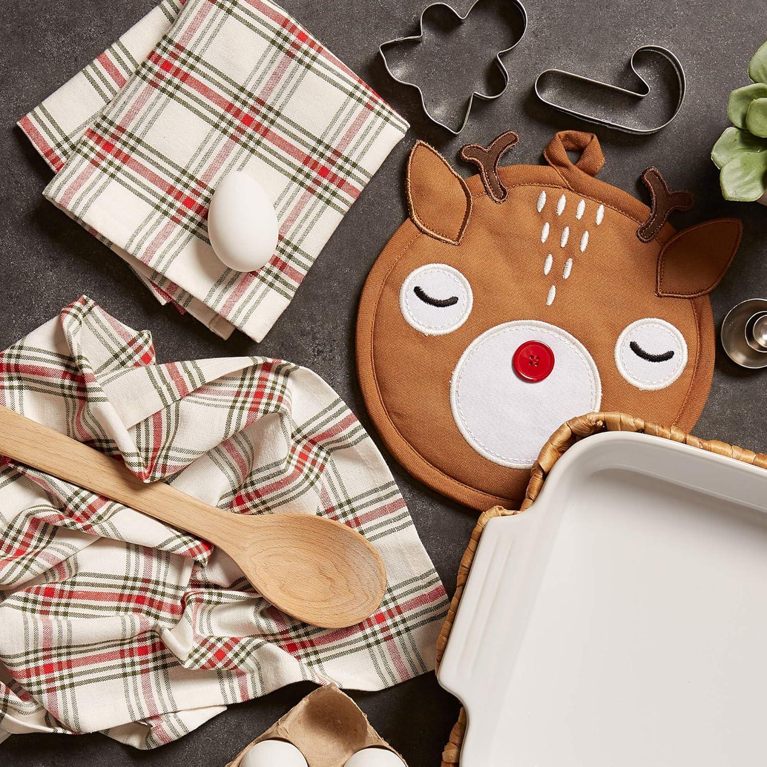 imageDII Christmas Kitchen Accessories ampamp Dcor Gift Set Pot Holder ampamp Dish Towels O Christmas Tree 3 PieceRudy Reindeer