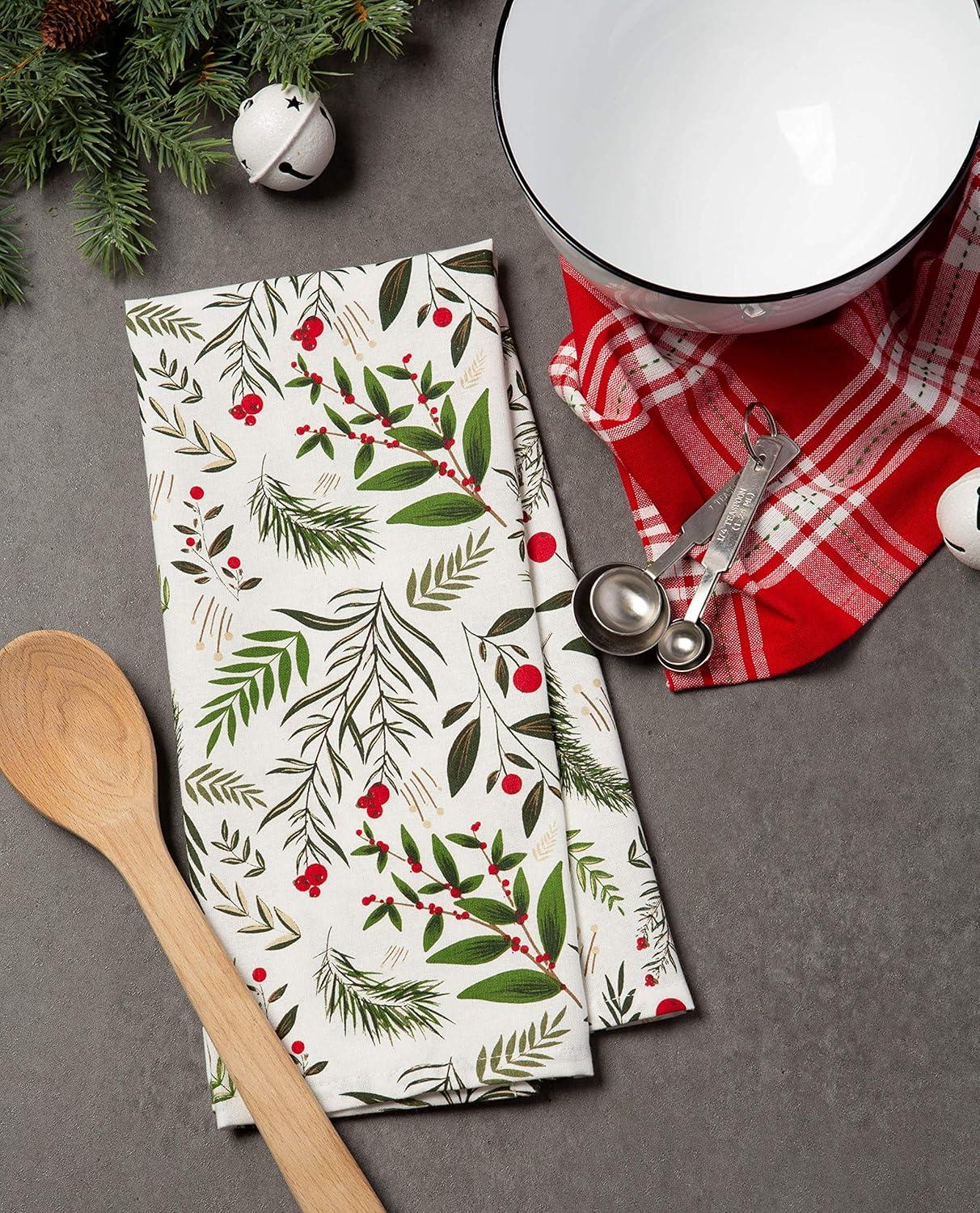 imageDII Christmas Kitchen Towel Set Floral Tea Towels for Baking Cleaning Entertainment ampamp Cooking 18x28 Woodland Holiday 2 PieceBoughs of Holly