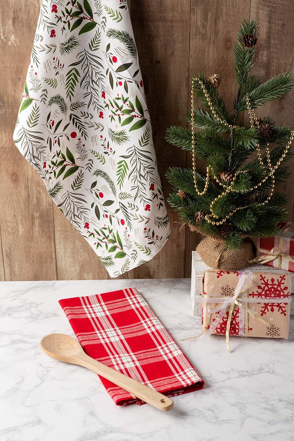 imageDII Christmas Kitchen Towel Set Floral Tea Towels for Baking Cleaning Entertainment ampamp Cooking 18x28 Woodland Holiday 2 PieceBoughs of Holly