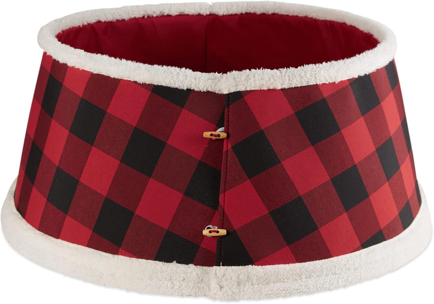 imageDII Christmas Tree Collar Decorative Cover for Metal Stand of Artificial or Live Holiday Xmas Tree 18quot Top Diameter 24quot Base Diameter 12quot Height Green White TrimFarmhouse Buffalo Check  Red  Black