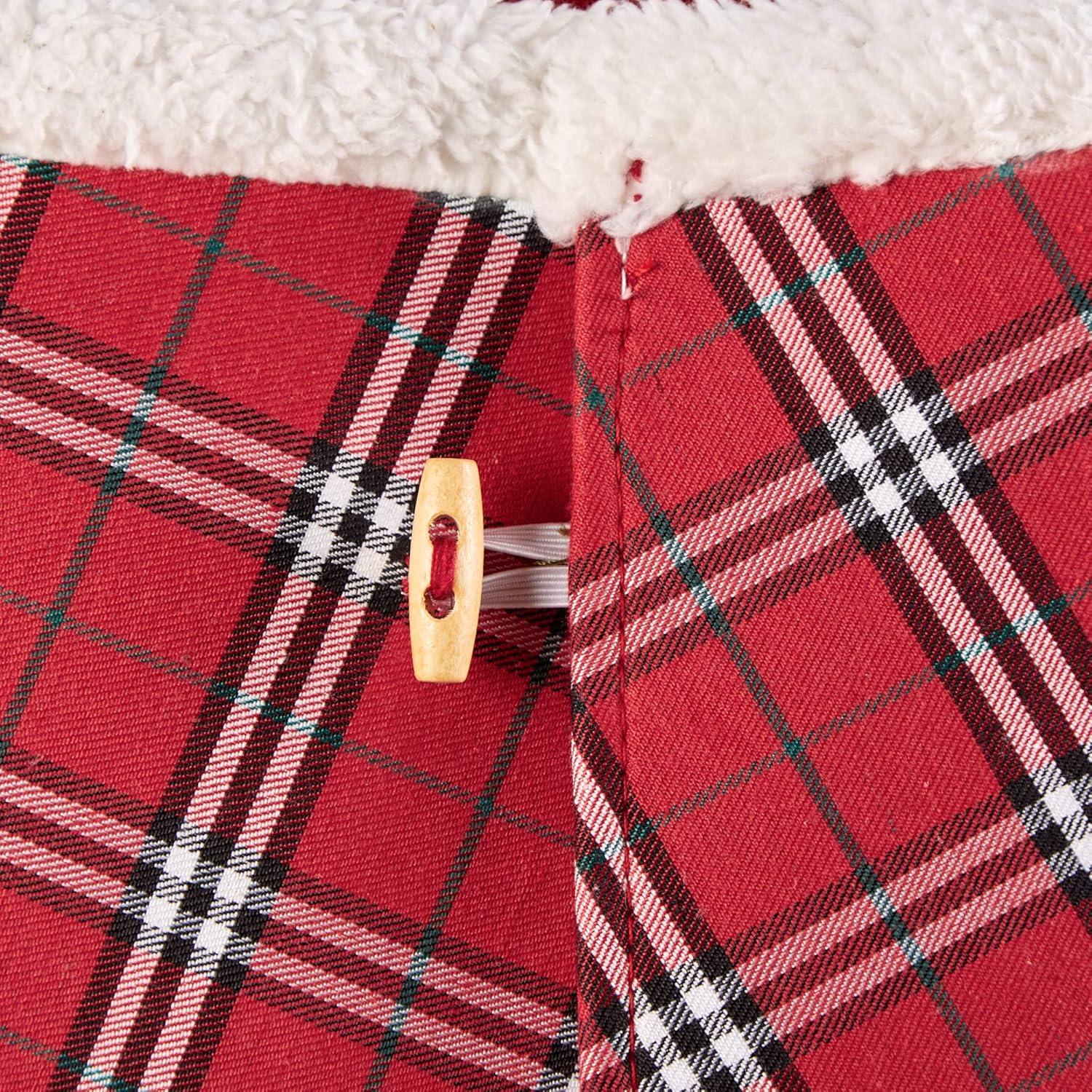 imageDII Christmas Tree Collar Decorative Cover for Metal Stand of Artificial or Live Holiday Xmas Tree 18quot Top Diameter 24quot Base Diameter 12quot Height Green White TrimRed Plaid