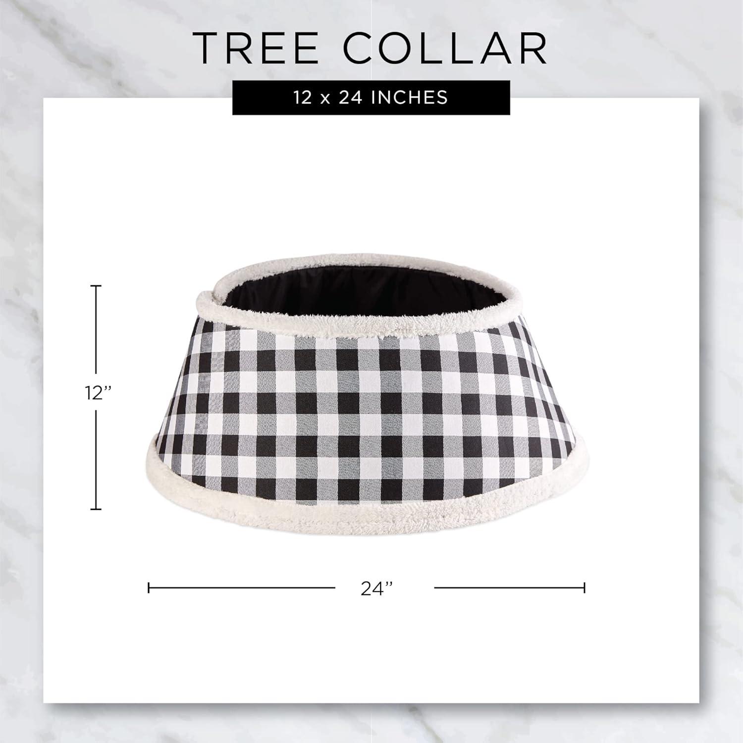 imageDII Christmas Tree Collar Decorative Cover for Metal Stand of Artificial or Live Holiday Xmas Tree 18quot Top Diameter 24quot Base Diameter 12quot Height Green White TrimFarmhouse Buffalo Check  Black  White