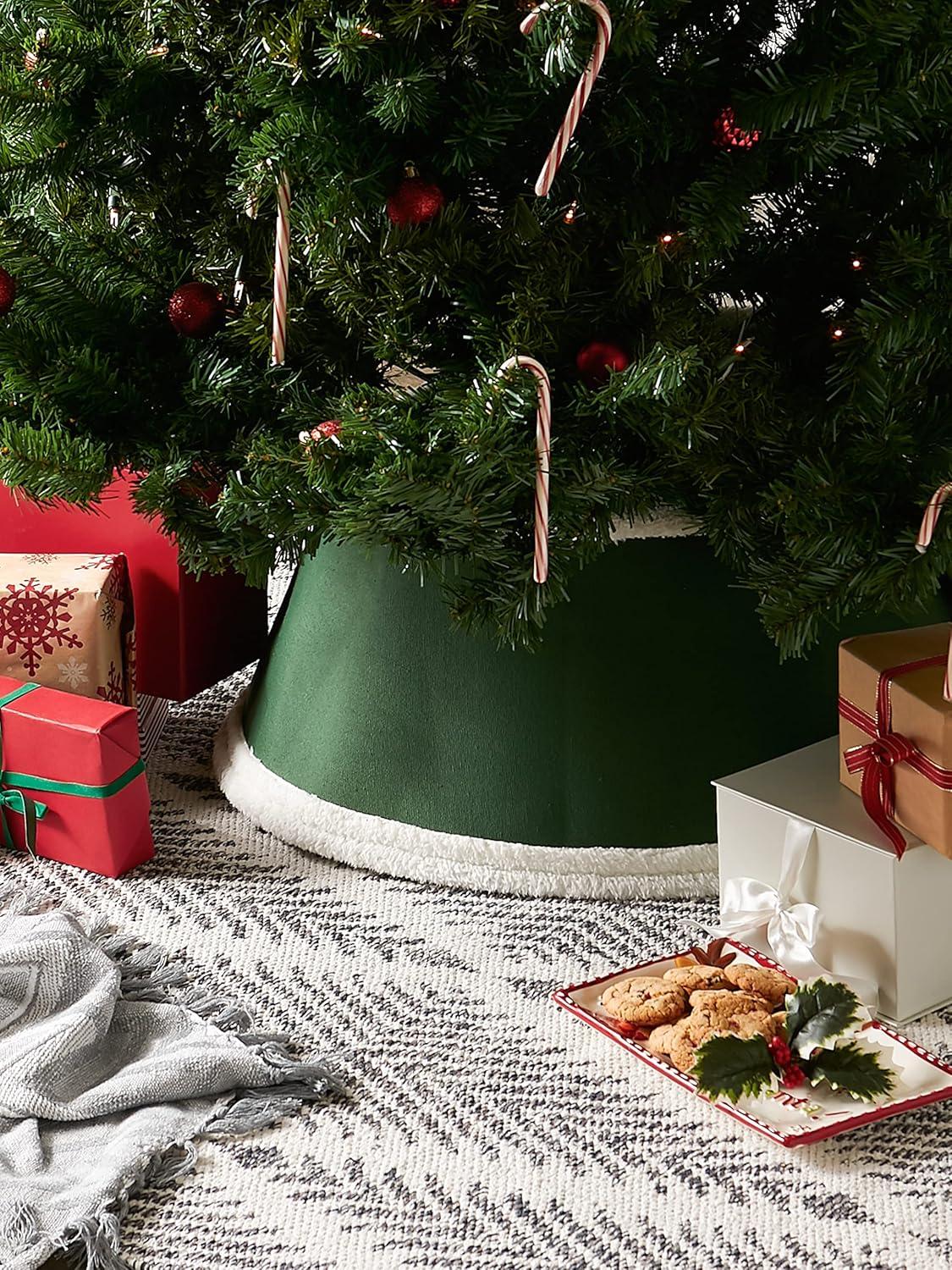 imageDII Christmas Tree Collar Decorative Cover for Metal Stand of Artificial or Live Holiday Xmas Tree 18quot Top Diameter 24quot Base Diameter 12quot Height Green White TrimGreen  White Trim