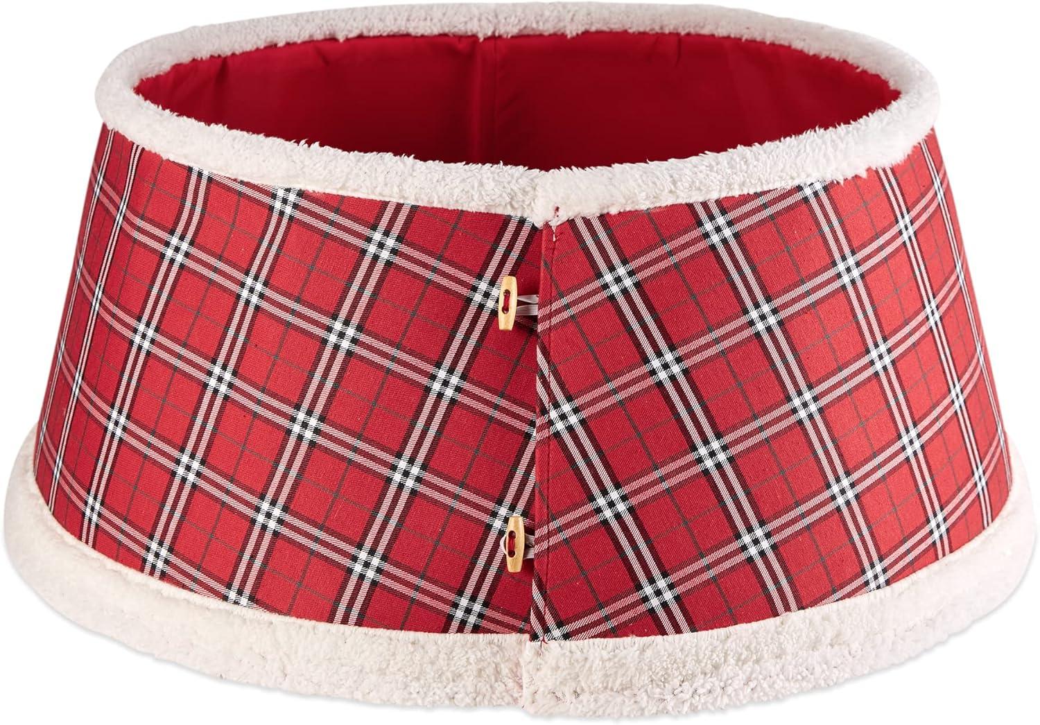 imageDII Christmas Tree Collar Decorative Cover for Metal Stand of Artificial or Live Holiday Xmas Tree 18quot Top Diameter 24quot Base Diameter 12quot Height Green White TrimRed Plaid
