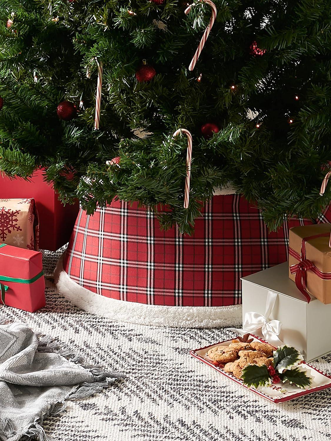 imageDII Christmas Tree Collar Decorative Cover for Metal Stand of Artificial or Live Holiday Xmas Tree 18quot Top Diameter 24quot Base Diameter 12quot Height Green White TrimRed Plaid