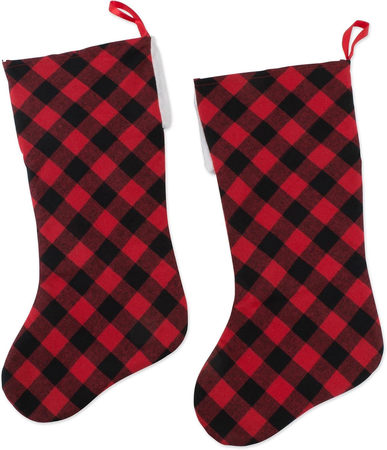 imageDII Decorative Christmas Family Stocking Set Holiday Dcor with Hanging Loop 20x7 Farmhouse Buffalo Check Red ampamp Black 2 PieceFarmhouse Buffalo Check  Red  Black