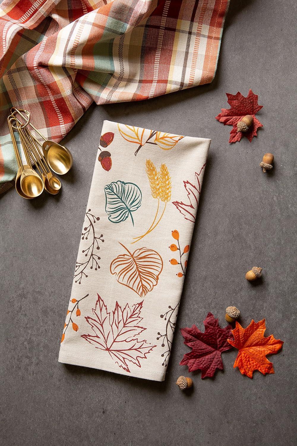 imageDII Fall Basics Kitchen Dishtowel Collection Printed ampamp Plaid Fall Dish Towel Set 18x28 Be Thankful Plaid 2 CountAutumn Leaves
