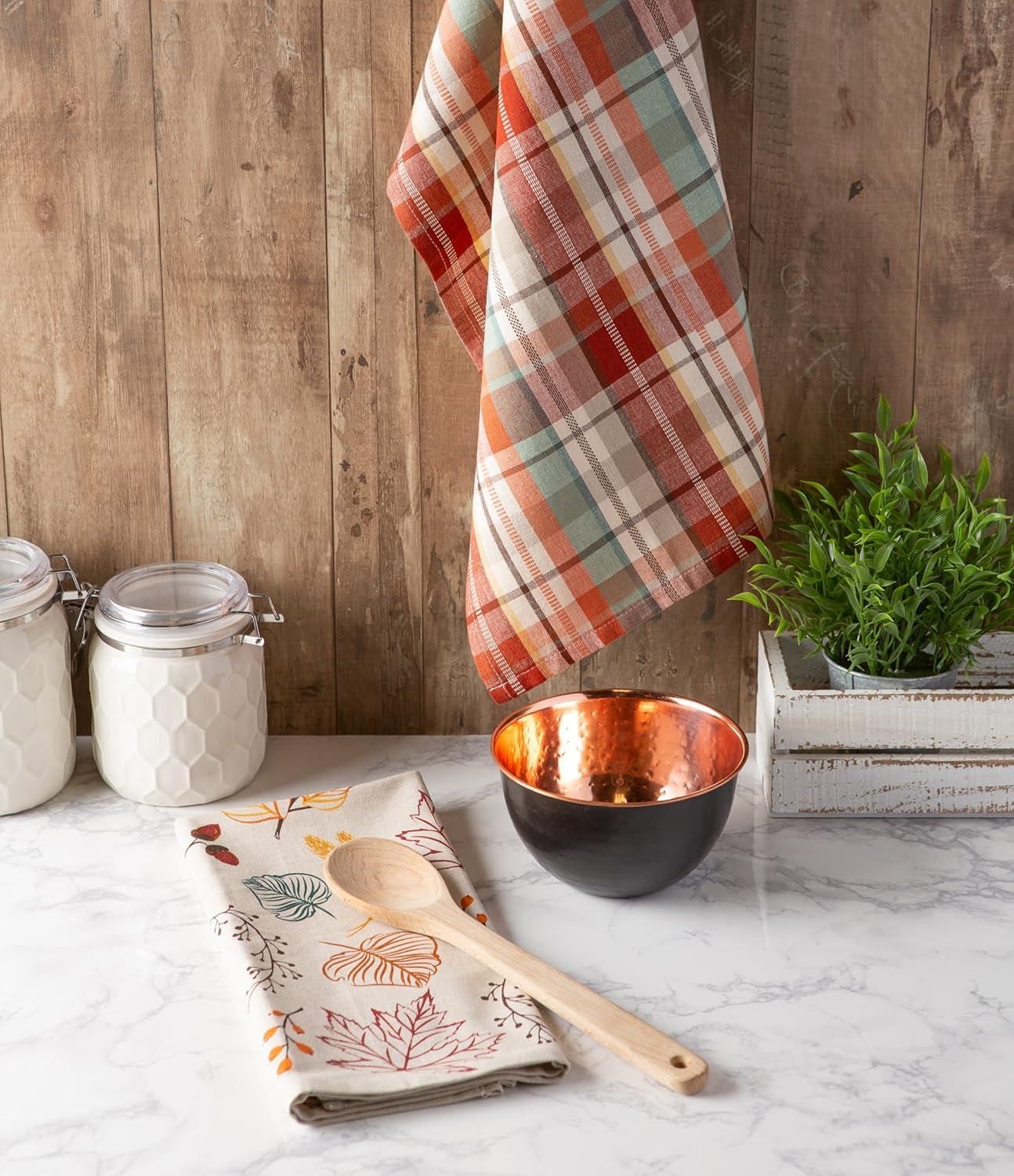 imageDII Fall Basics Kitchen Dishtowel Collection Printed ampamp Plaid Fall Dish Towel Set 18x28 Be Thankful Plaid 2 CountAutumn Leaves