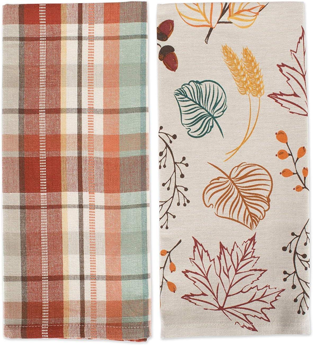 imageDII Fall Basics Kitchen Dishtowel Collection Printed ampamp Plaid Fall Dish Towel Set 18x28 Be Thankful Plaid 2 CountAutumn Leaves