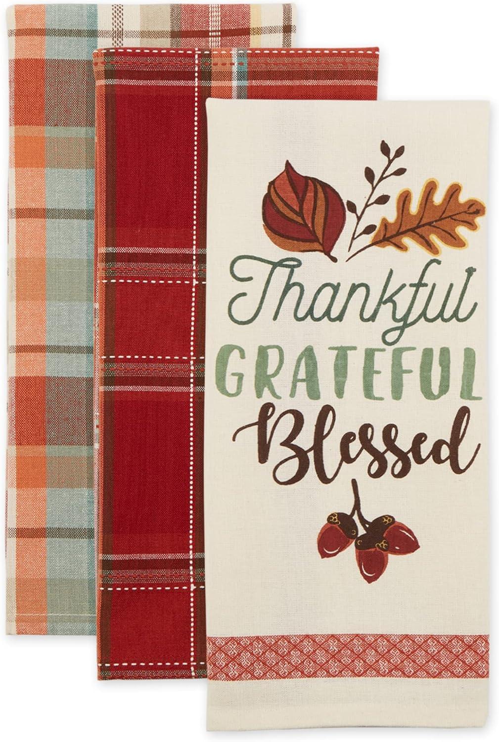 imageDII Fall Basics Kitchen Dishtowel Collection Printed ampamp Plaid Fall Dish Towel Set 18x28 Be Thankful Plaid 2 CountBlessed