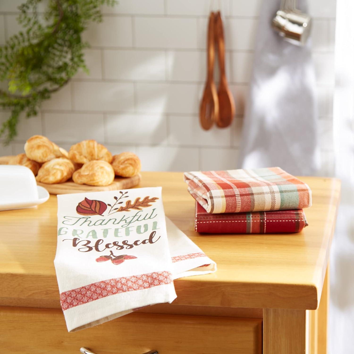 imageDII Fall Basics Kitchen Dishtowel Collection Printed ampamp Plaid Fall Dish Towel Set 18x28 Be Thankful Plaid 2 CountBlessed