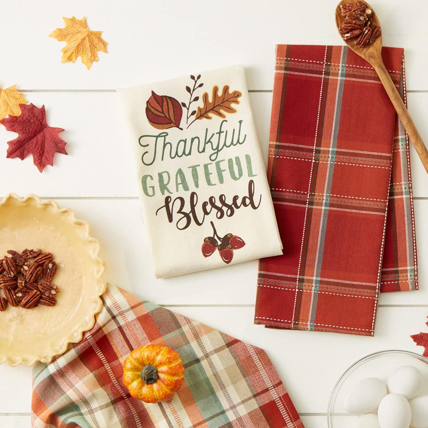 imageDII Fall Basics Kitchen Dishtowel Collection Printed ampamp Plaid Fall Dish Towel Set 18x28 Be Thankful Plaid 2 CountBlessed
