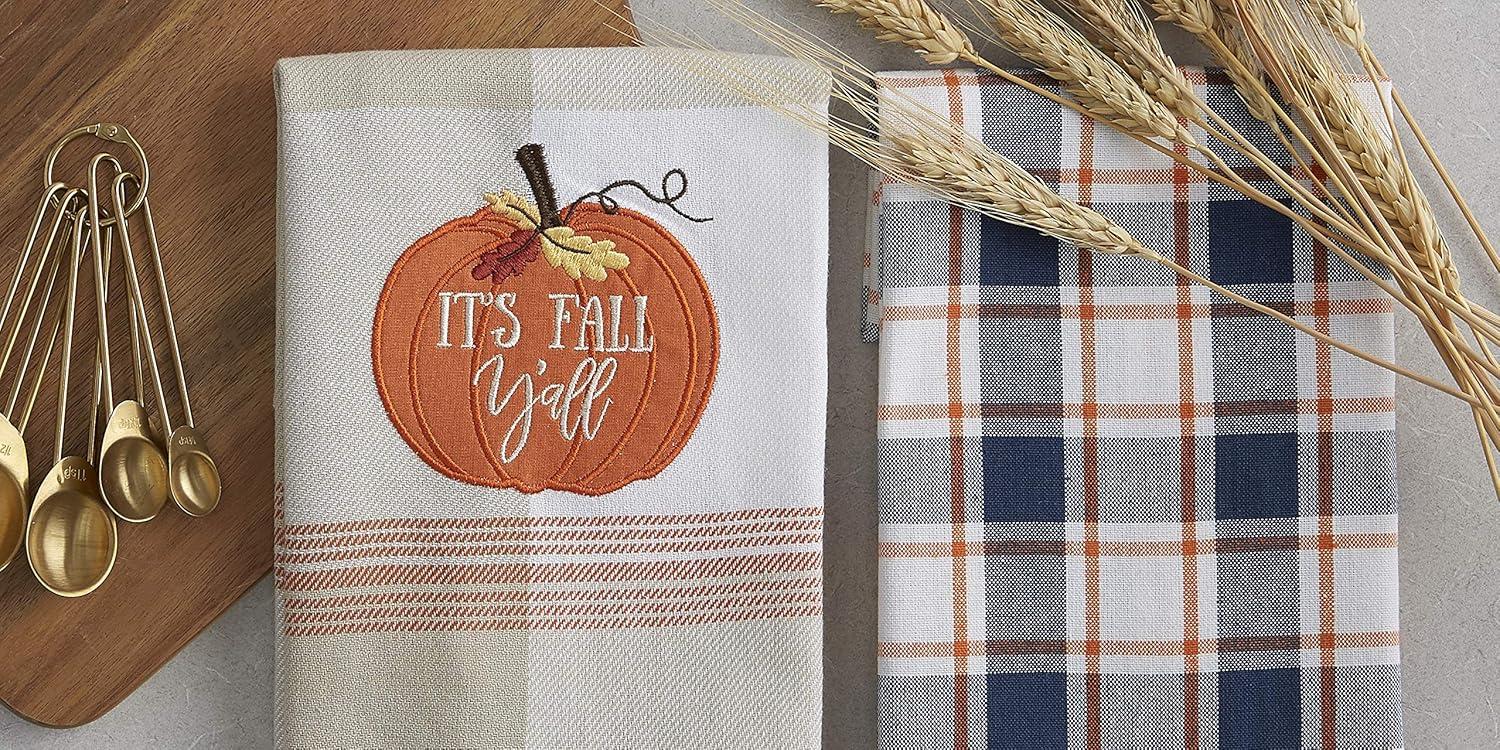 imageDII Fall Basics Kitchen Dishtowel Collection Printed ampamp Plaid Fall Dish Towel Set 18x28 Be Thankful Plaid 2 CountPumpkin Plaid