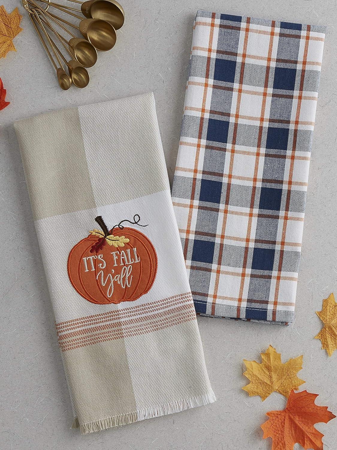 imageDII Fall Basics Kitchen Dishtowel Collection Printed ampamp Plaid Fall Dish Towel Set 18x28 Be Thankful Plaid 2 CountPumpkin Plaid