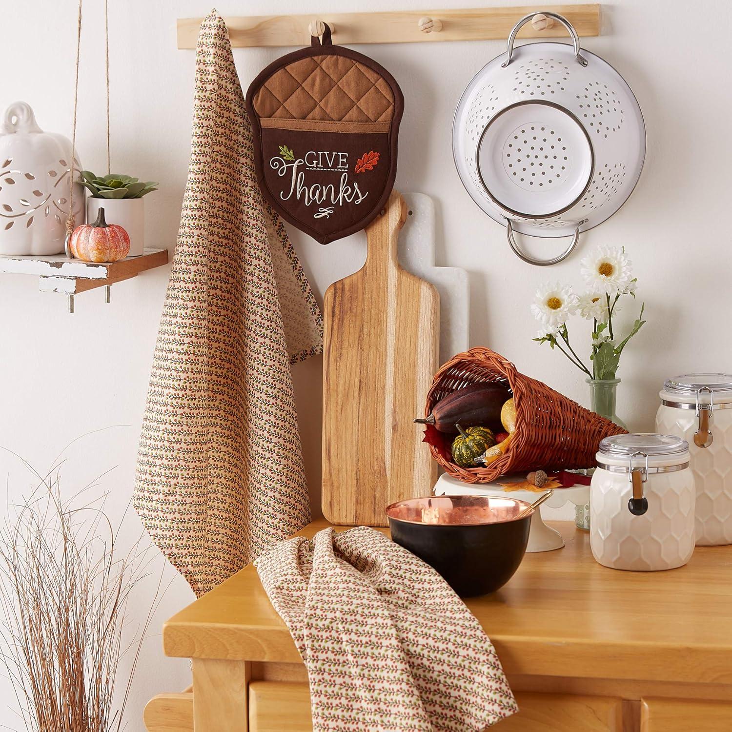imageDII Fall Kitchen Dcor Collection Dish Towel ampamp Potholder Hostess Gift Set Pumpkin Lady 3 PieceGive Thanks