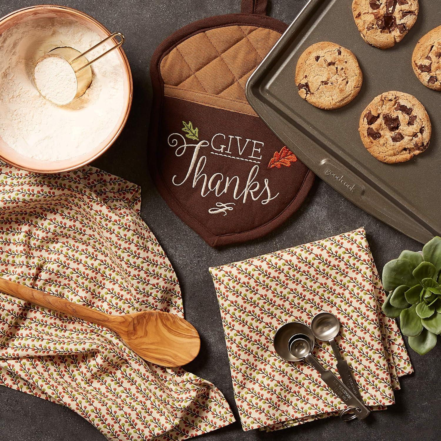 imageDII Fall Kitchen Dcor Collection Dish Towel ampamp Potholder Hostess Gift Set Pumpkin Lady 3 PieceGive Thanks
