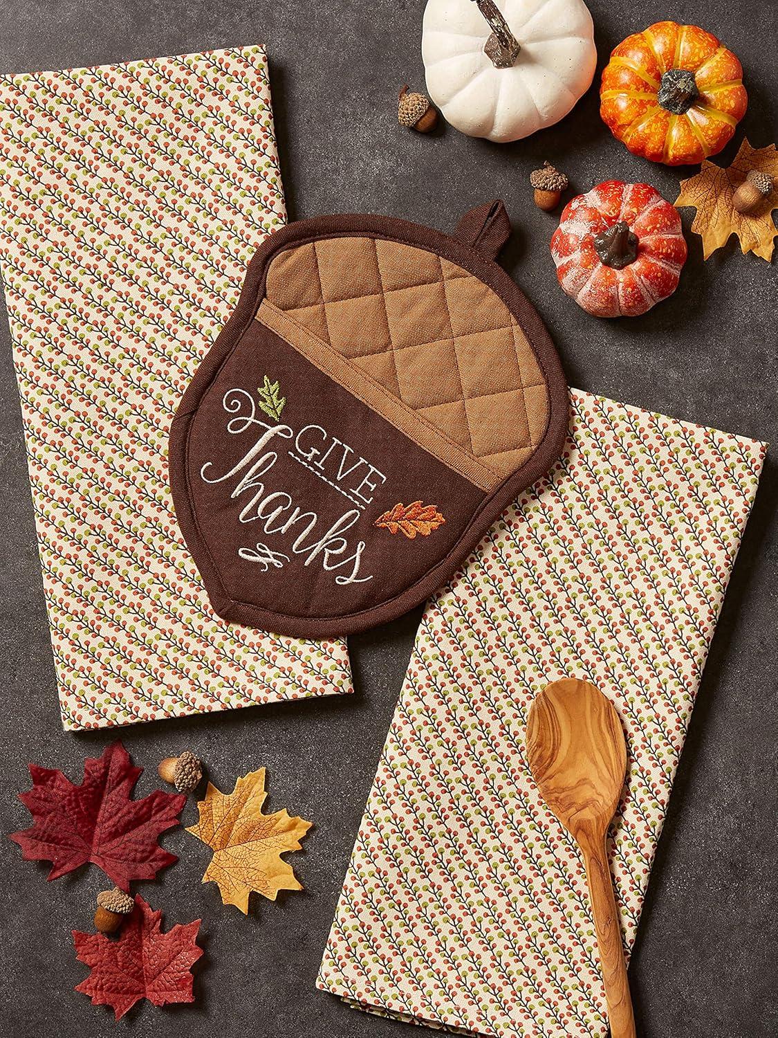 imageDII Fall Kitchen Dcor Collection Dish Towel ampamp Potholder Hostess Gift Set Pumpkin Lady 3 PieceGive Thanks