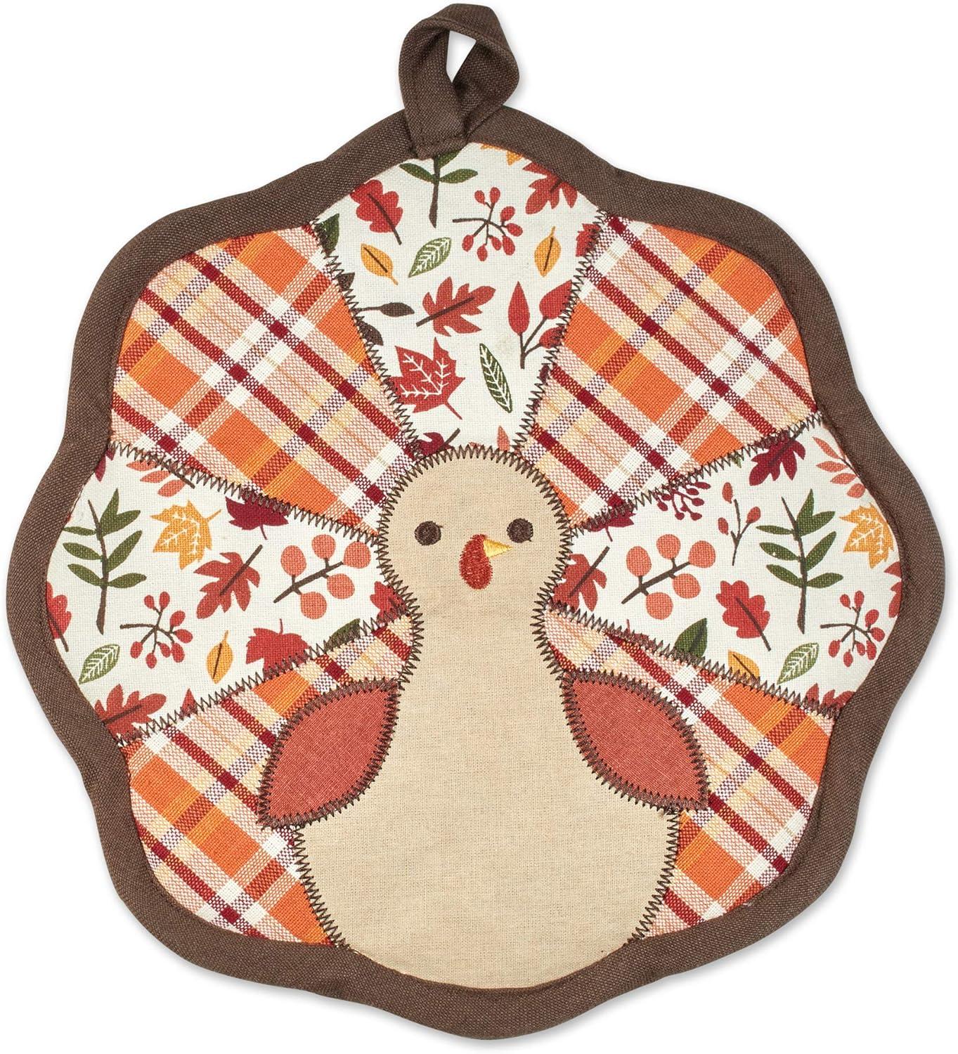 imageDII Fall Kitchen Dcor Collection Dish Towel ampamp Potholder Hostess Gift Set Pumpkin Lady 3 PieceGobble TurkeyPlaid