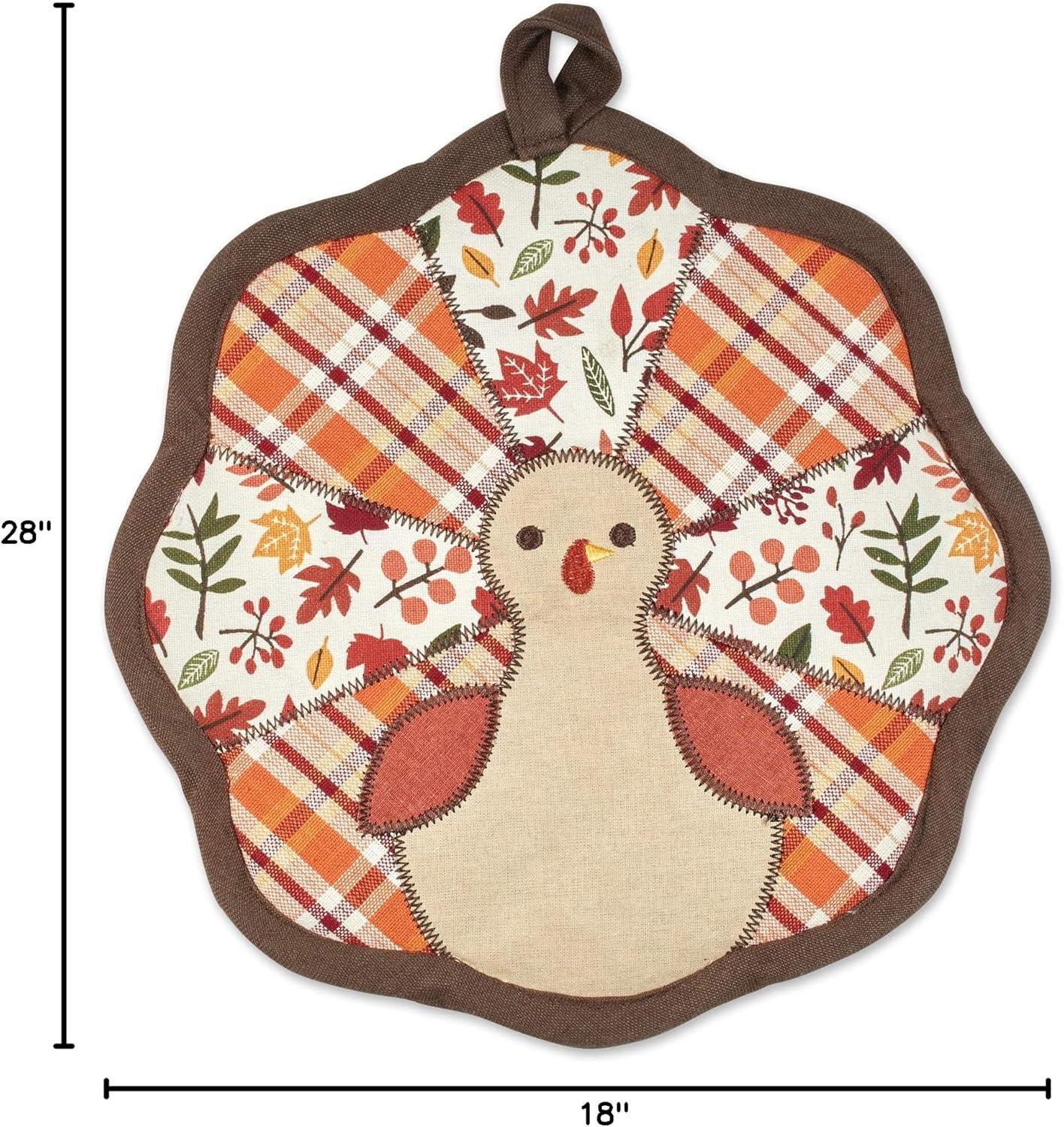 imageDII Fall Kitchen Dcor Collection Dish Towel ampamp Potholder Hostess Gift Set Pumpkin Lady 3 PieceGobble TurkeyPlaid