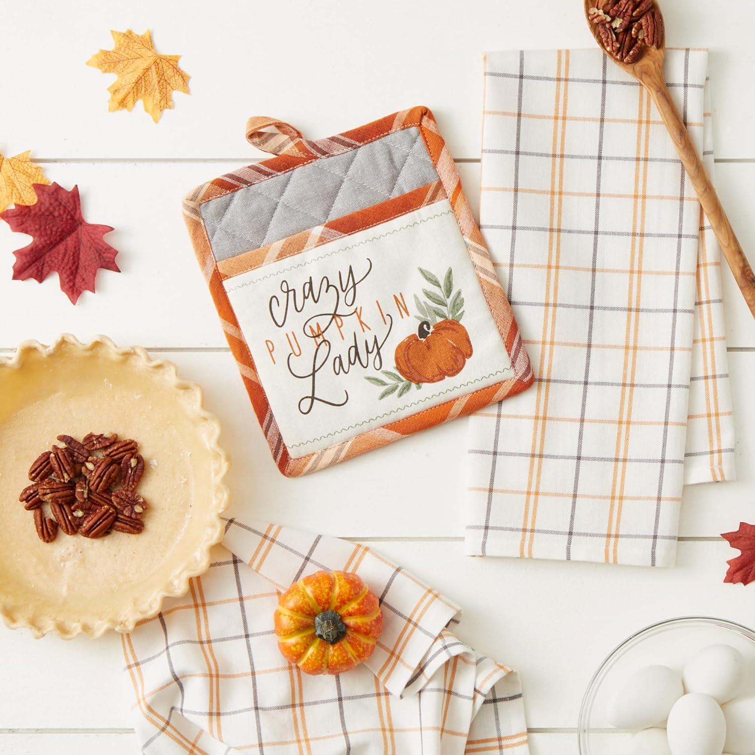 imageDII Fall Kitchen Dcor Collection Dish Towel ampamp Potholder Hostess Gift Set Pumpkin Lady 3 PiecePumpkin Lady