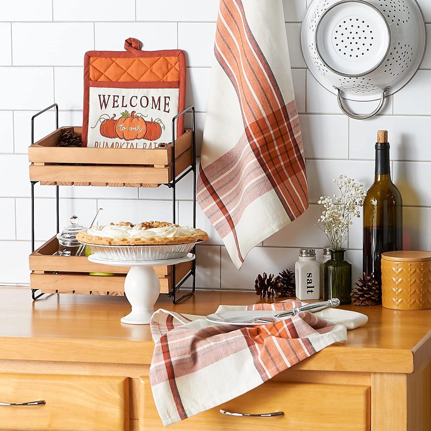 imageDII Fall Kitchen Dcor Collection Dish Towel ampamp Potholder Hostess Gift Set Pumpkin Lady 3 PiecePumpkin Patch