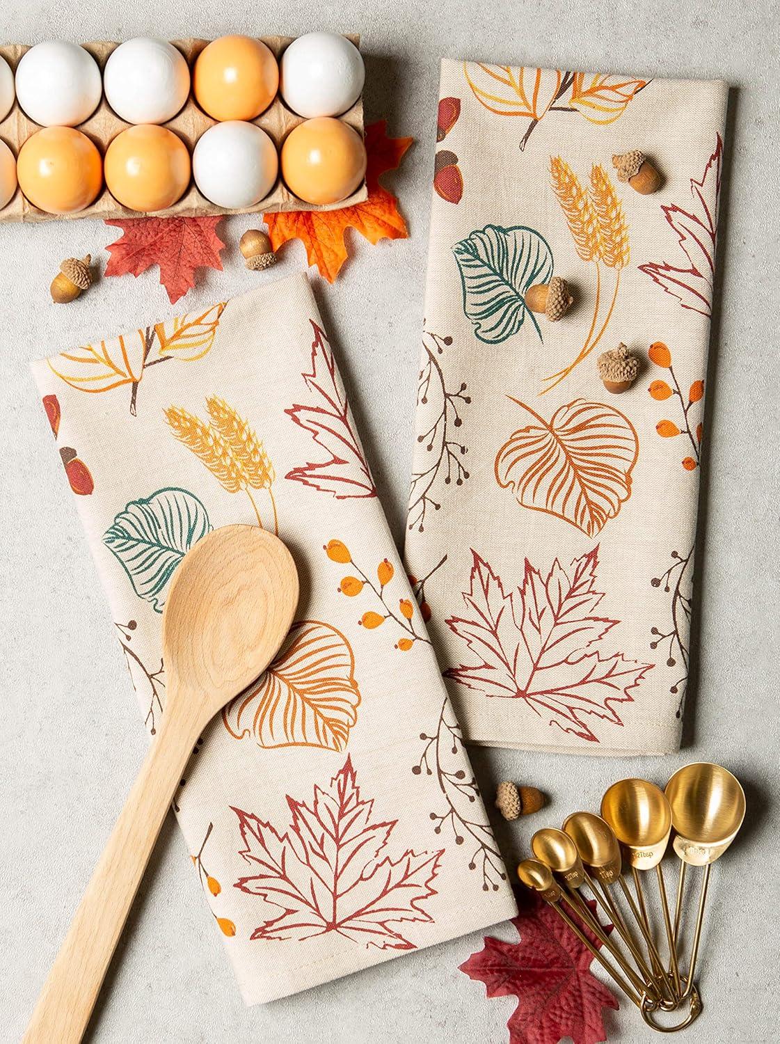 imageDII Fall Kitchen Towels for Kitchen Decorative Cotton Dish Towel Set 18x28 Grateful Heart 2 CountAutumn Leaves