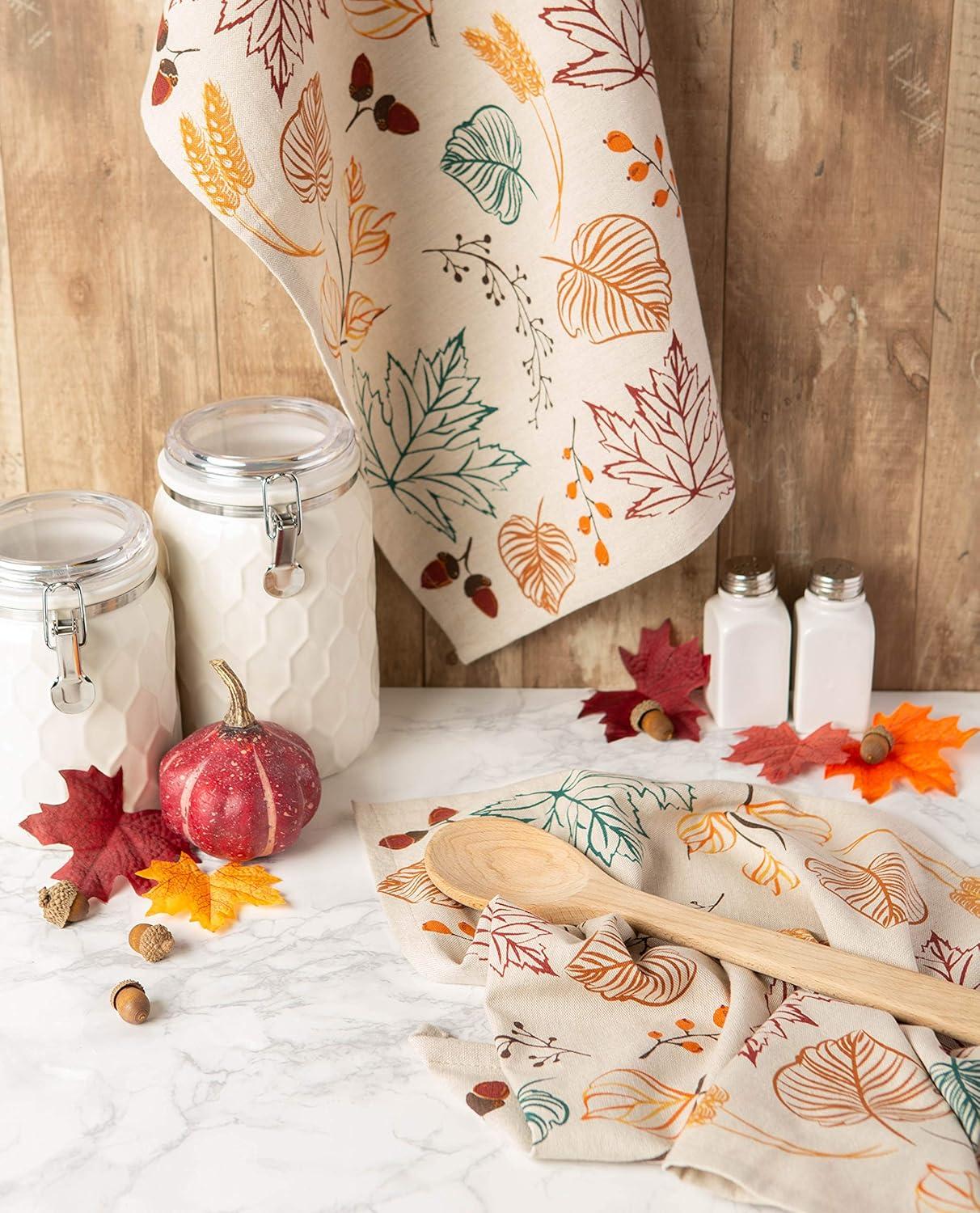 imageDII Fall Kitchen Towels for Kitchen Decorative Cotton Dish Towel Set 18x28 Grateful Heart 2 CountAutumn Leaves