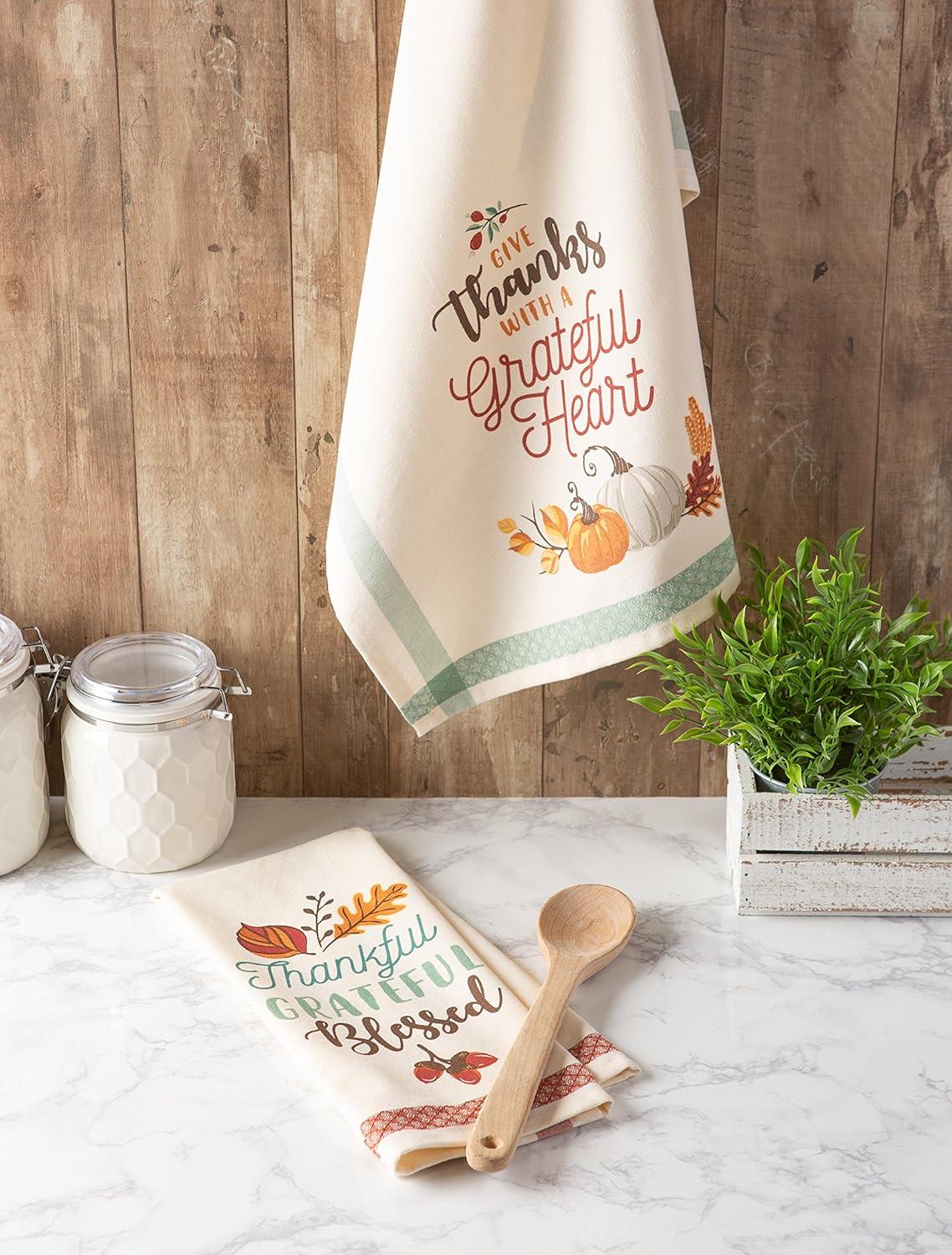 imageDII Fall Kitchen Towels for Kitchen Decorative Cotton Dish Towel Set 18x28 Grateful Heart 2 CountGrateful Heart