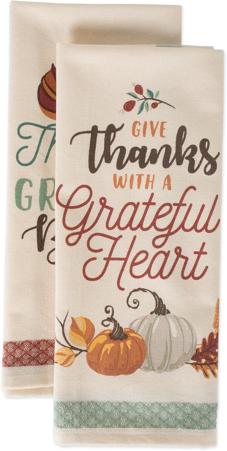 imageDII Fall Kitchen Towels for Kitchen Decorative Cotton Dish Towel Set 18x28 Grateful Heart 2 CountGrateful Heart