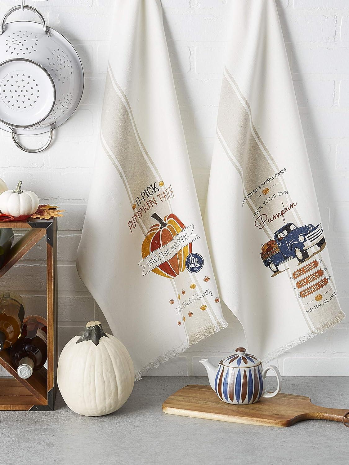 imageDII Fall Kitchen Towels for Kitchen Decorative Cotton Dish Towel Set 18x28 Grateful Heart 2 CountPumpkin Farm