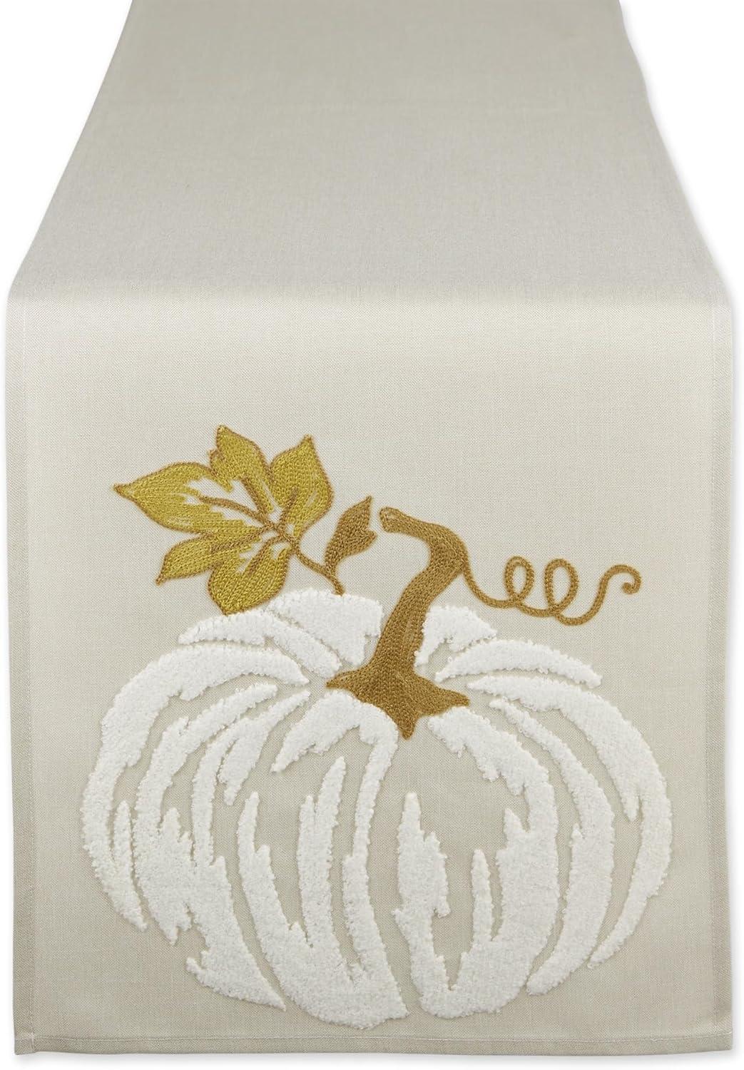 imageDII Fall Table Dcor Embroidered Tabletop for Thanksgiving Dining Table Runner 14x70 White PumpkinScattered Leaves