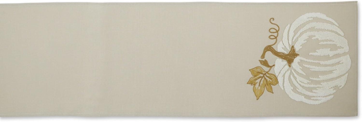 imageDII Fall Table Dcor Embroidered Tabletop for Thanksgiving Dining Table Runner 14x70 White PumpkinScattered Leaves