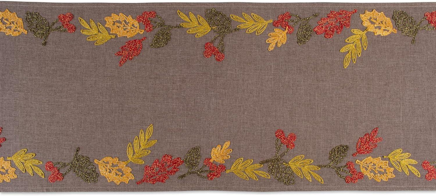 imageDII Fall Table Dcor Embroidered Tabletop for Thanksgiving Dining Table Runner 14x70 White PumpkinShimmering Leaves