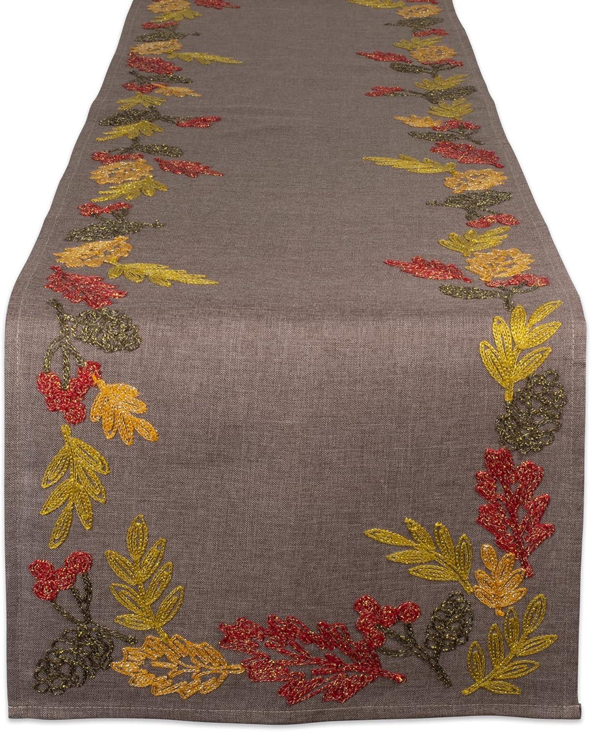 imageDII Fall Table Dcor Embroidered Tabletop for Thanksgiving Dining Table Runner 14x70 White PumpkinShimmering Leaves