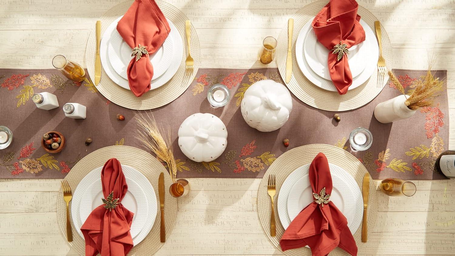 imageDII Fall Table Dcor Embroidered Tabletop for Thanksgiving Dining Table Runner 14x70 White PumpkinShimmering Leaves