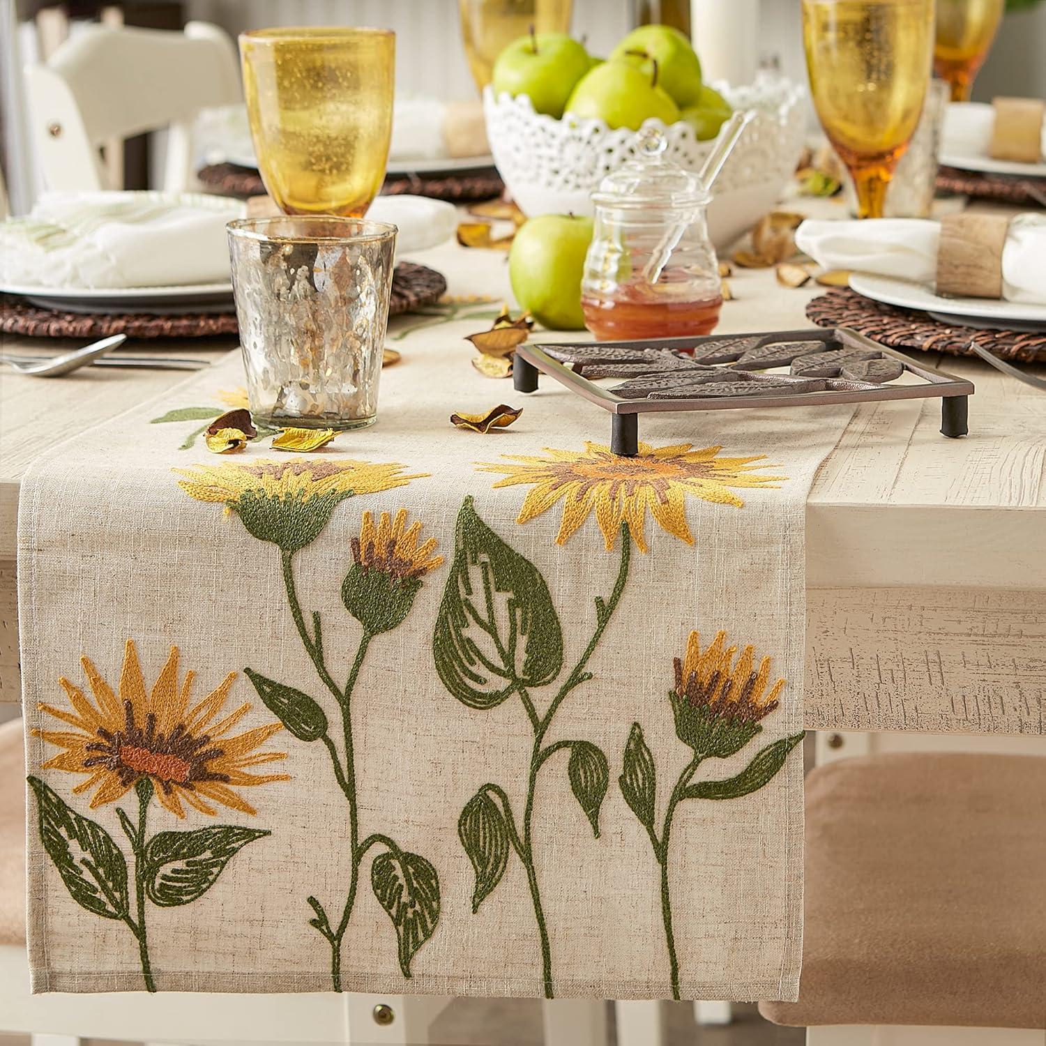 imageDII Fall Table Dcor Embroidered Tabletop for Thanksgiving Dining Table Runner 14x70 White PumpkinSunflowers