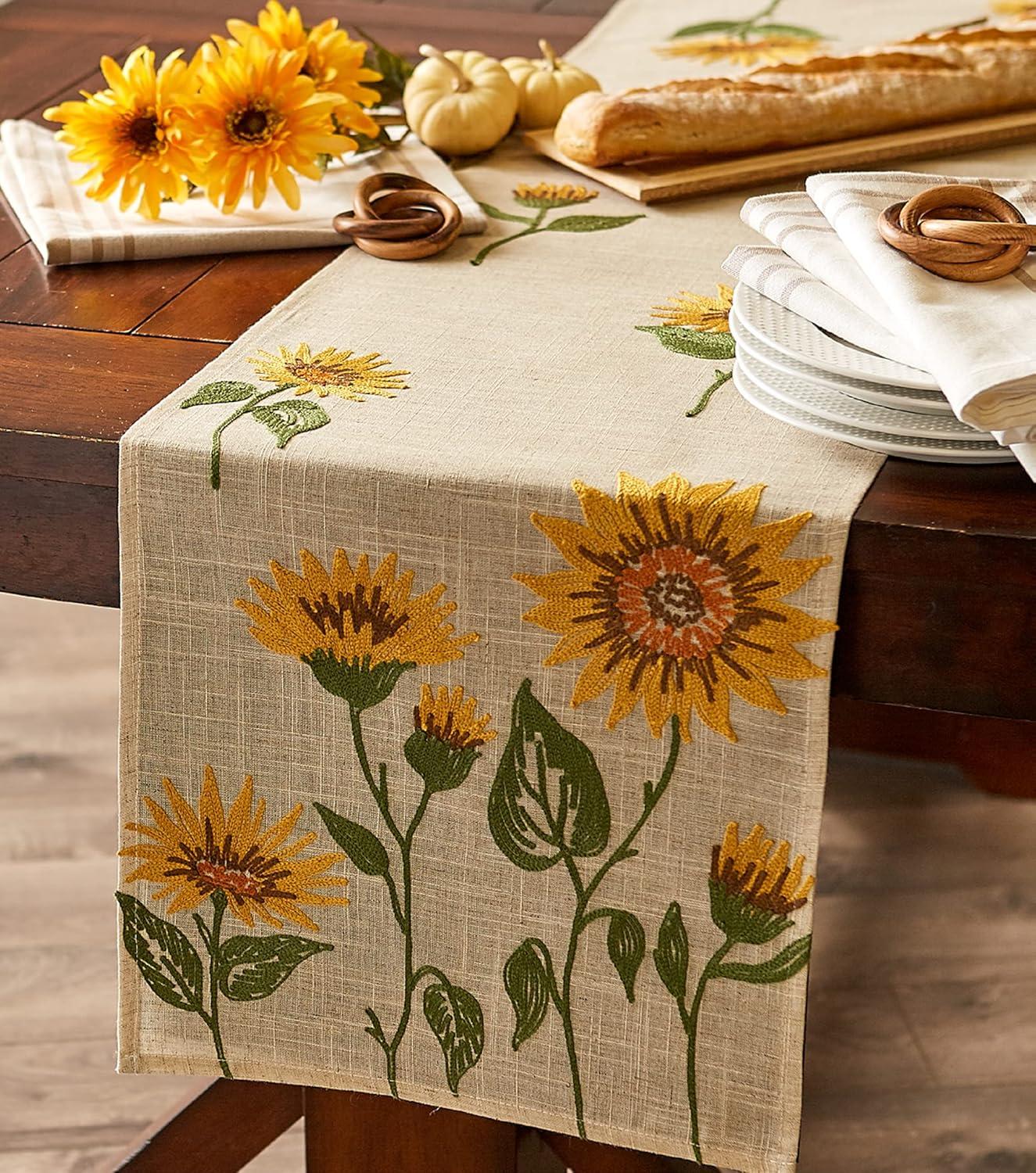 imageDII Fall Table Dcor Embroidered Tabletop for Thanksgiving Dining Table Runner 14x70 White PumpkinSunflowers