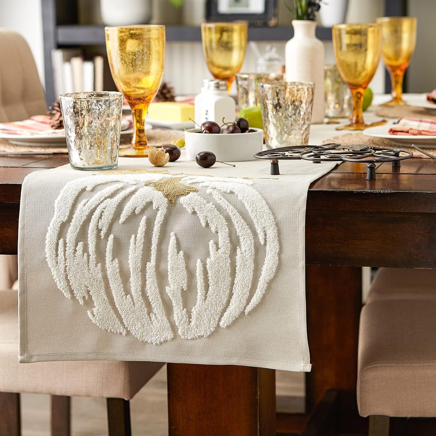 imageDII Fall Table Dcor Embroidered Tabletop for Thanksgiving Dining Table Runner 14x70 White PumpkinWhite Pumpkin