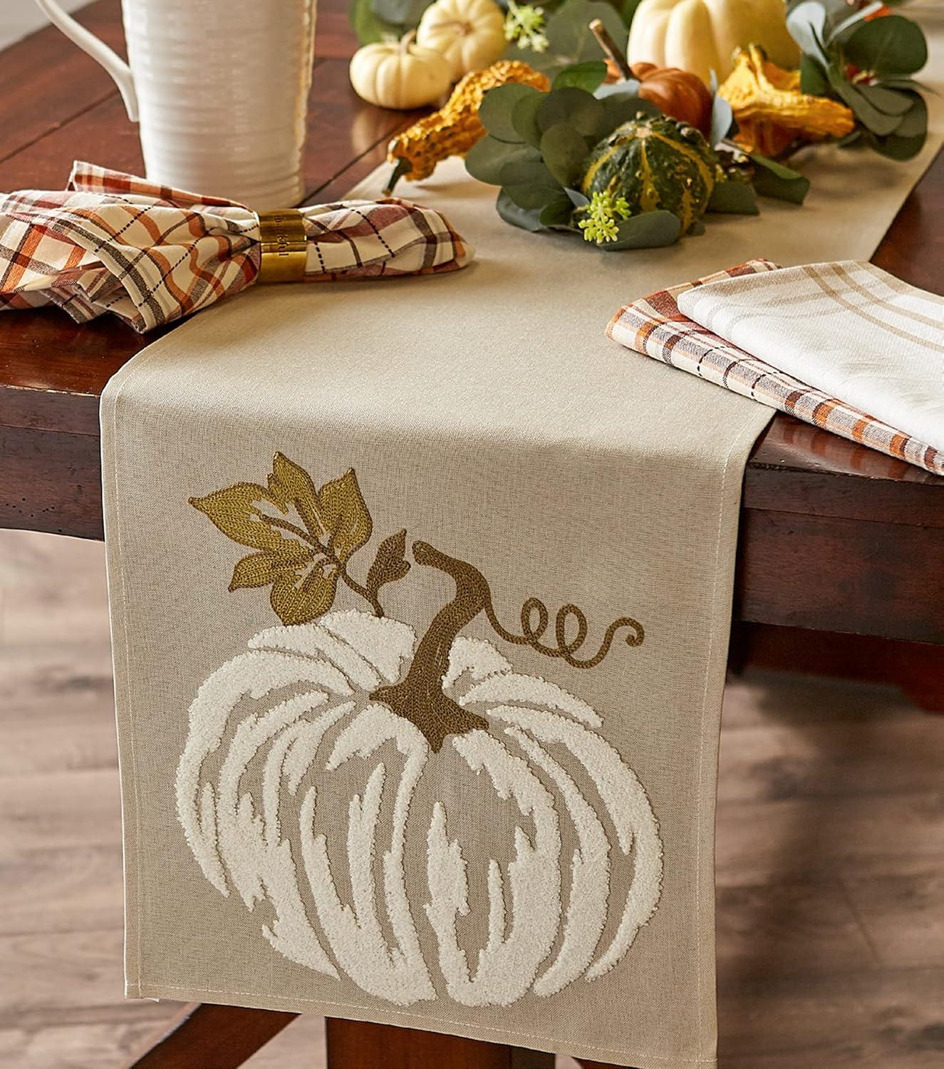 imageDII Fall Table Dcor Embroidered Tabletop for Thanksgiving Dining Table Runner 14x70 White PumpkinWhite Pumpkin