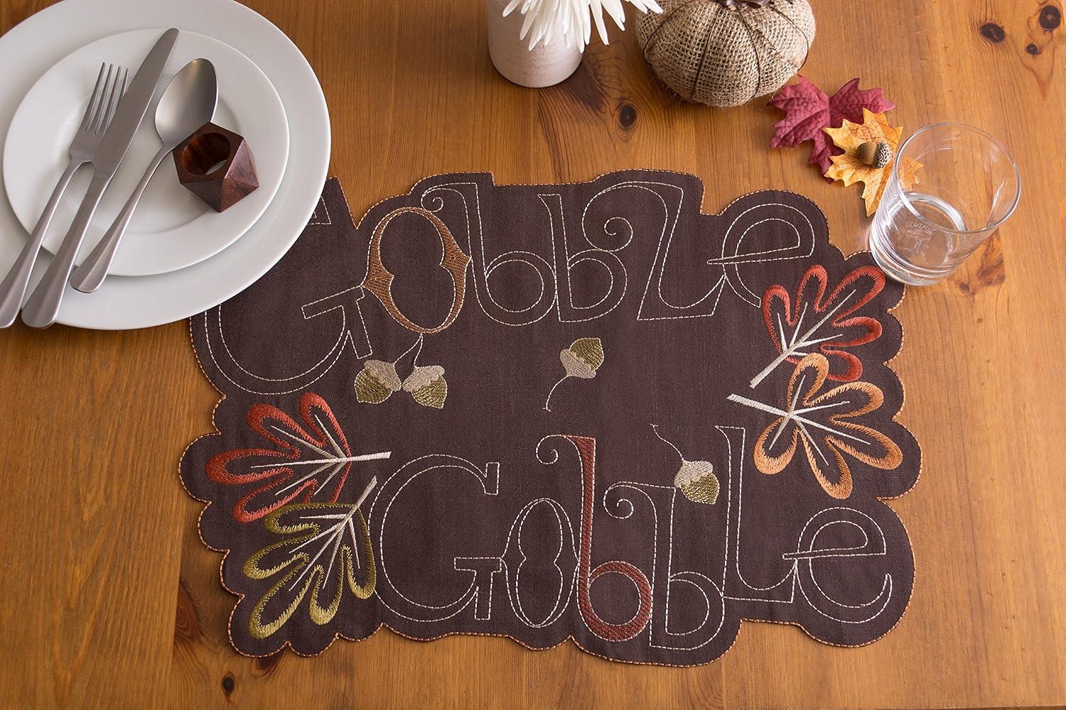 imageDII Fall Table Decorations Thanksgiving Placemat Set 14x19 Embroidered Turkey 4 CountEmbroidered Gobble Gobble