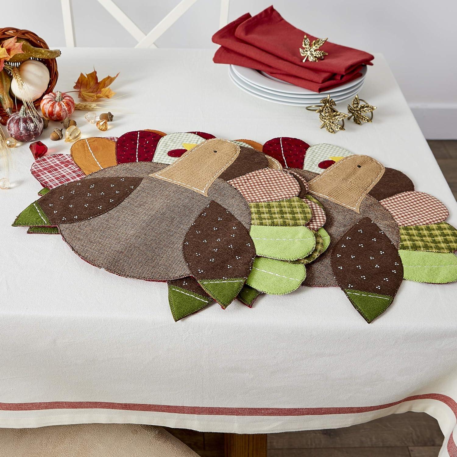 imageDII Fall Table Decorations Thanksgiving Placemat Set 14x19 Embroidered Turkey 4 CountEmbroidered Turkey