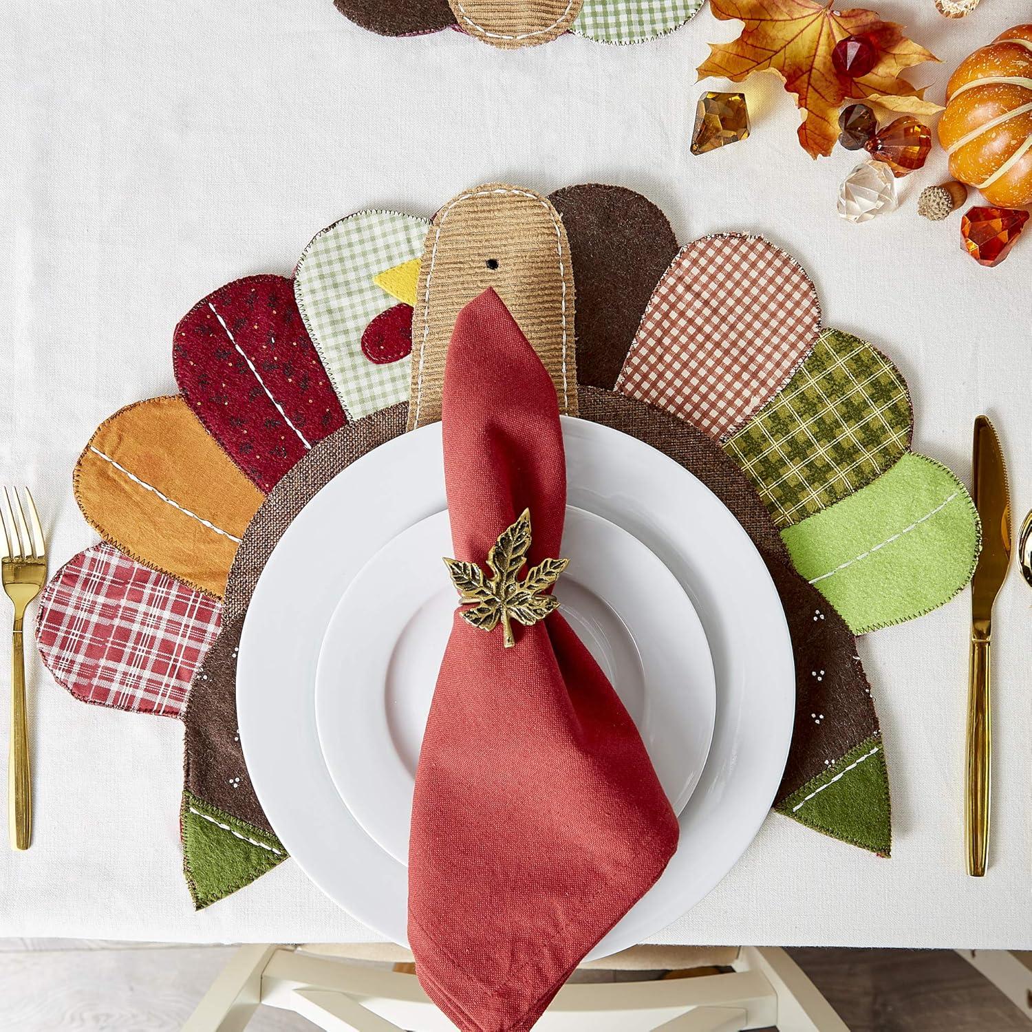 imageDII Fall Table Decorations Thanksgiving Placemat Set 14x19 Embroidered Turkey 4 CountEmbroidered Turkey